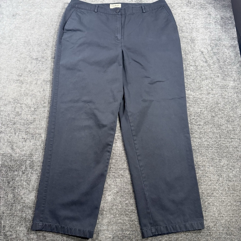 LL Bean Chino Pants Women's Size 18 Blue Straight Fit Flat Front 100%‎ Cotton